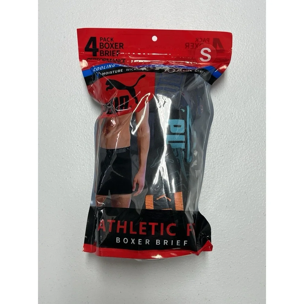 PUMA Men's Boxer Briefs 4-Pack Athletic Fit  Stretch Cooling Underwear Size S